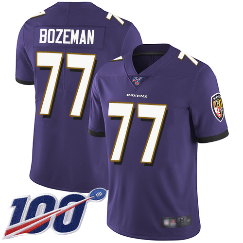 Baltimore Ravens Limited Purple Men Bradley Bozeman Home Jersey NFL Football 77 100th Season Vapor Untouchable